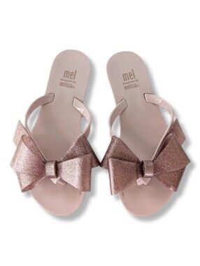 Mini Melissa Girls Pink Glitter Bow Sandals